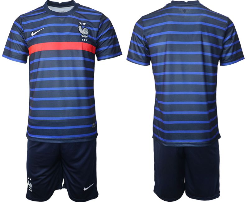 Men 2020-2021 European Cup France home blank blue Soccer Jersey->customized soccer jersey->Custom Jersey